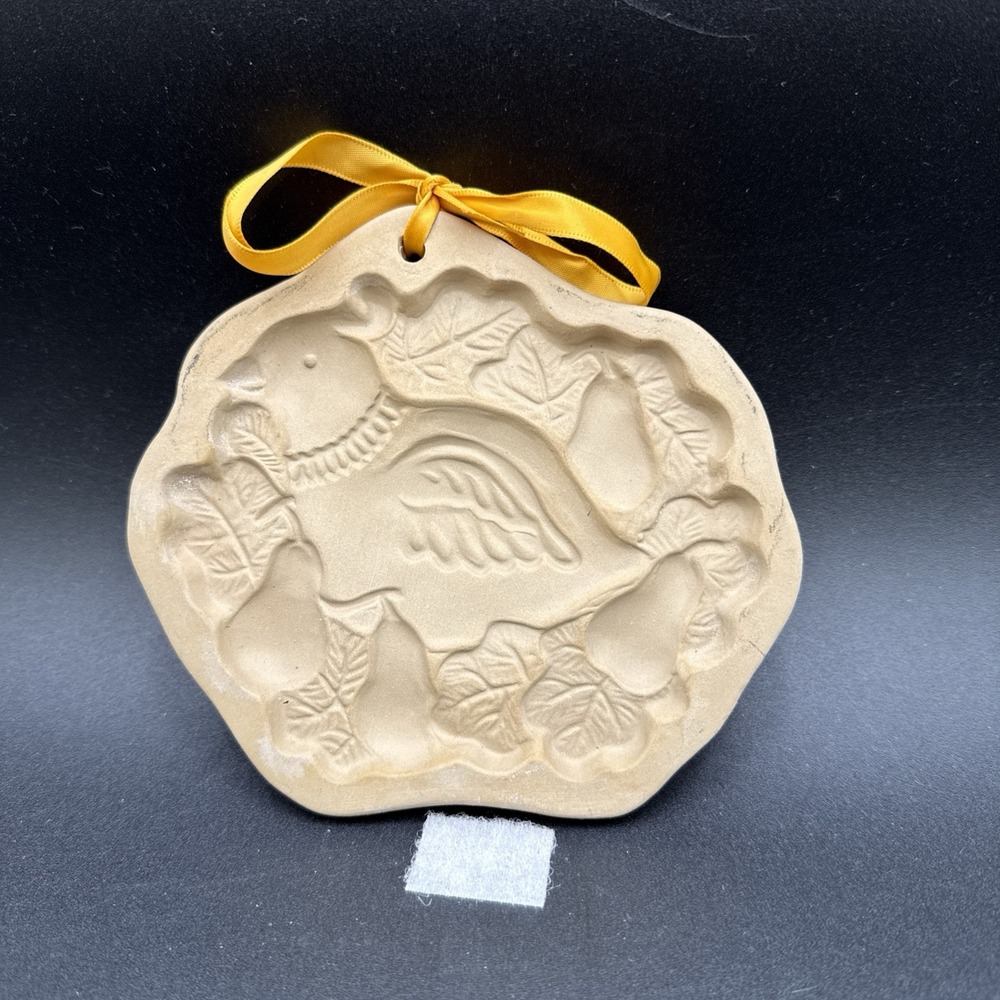 Brown Bag Cookie Art Mold Partridge Pear Tree 1990 Vintage Stoneware Christmas